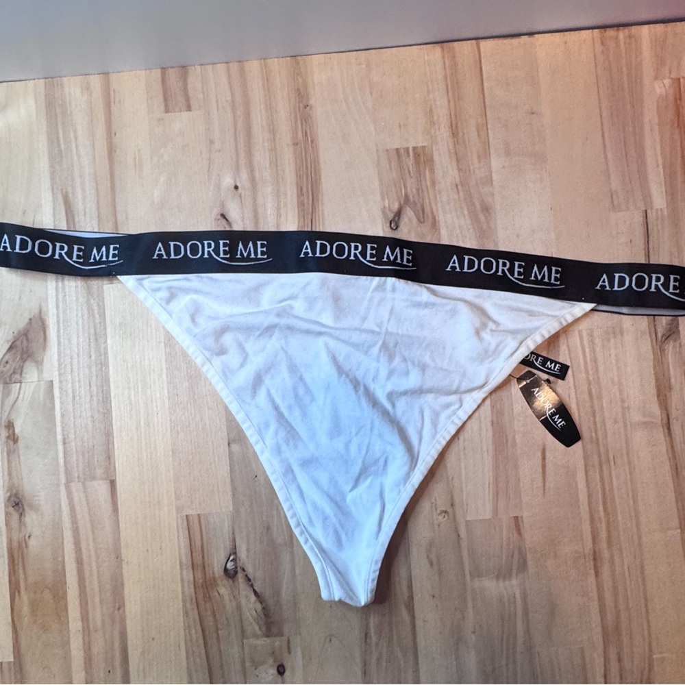 Adore Me White Thong Panty 3X Logo Waist Cotton Stretch NWT - Picture 4 of 8